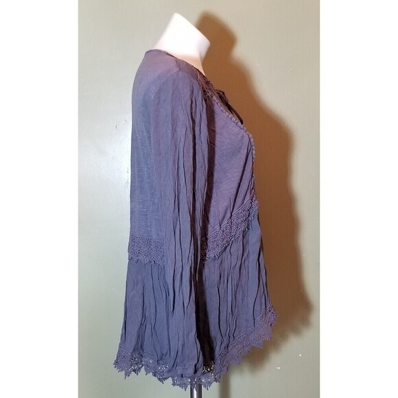 Knox Rose Womens Crinkle Lace Trim Peasant Boho Blouse Top Dark Gray Size XXL - Picture 2 of 11